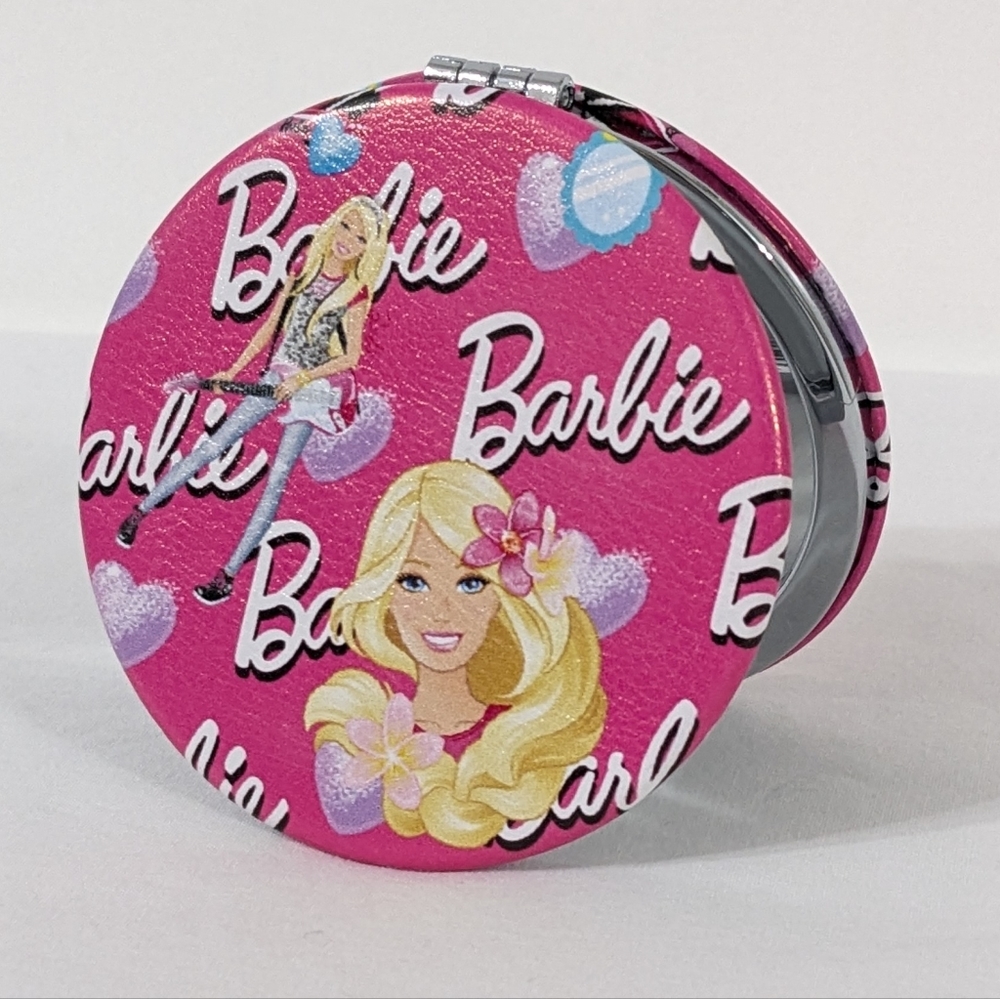 Barbie Pink Round Double Sided Portable Folding Compact Mirror